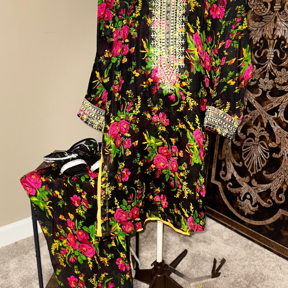 Floral Embroidered Black Dress